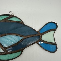 Stained Glass Fish Suncatcher Blue Green Tropical Ocean Window Coastal Granny