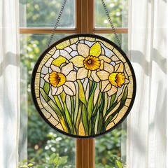Daffodil Stained Glass Suncatcher: Yellow Floral Window Hanging