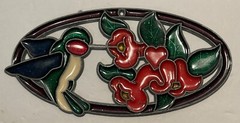 Green & Red Hummingbird Oval Sun Catcher Ornament Faux Stained Glass