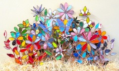 Stained Glass Garden Stakes Flower Stems (x3 Mulitcolor Leaves) Suncatchers