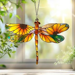 Sunflower Dragonfly Acrylic Suncatcher Faux Glass Window Decor Gift Lover Decor