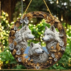 8-Inch Wolf Suncatcher | Faux Stained Glass Decor for Nature Lovers