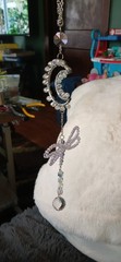 Hanging Silver Clear Purple Beaded Moon Dragonfly Clear Crystal Prism Suncatcher