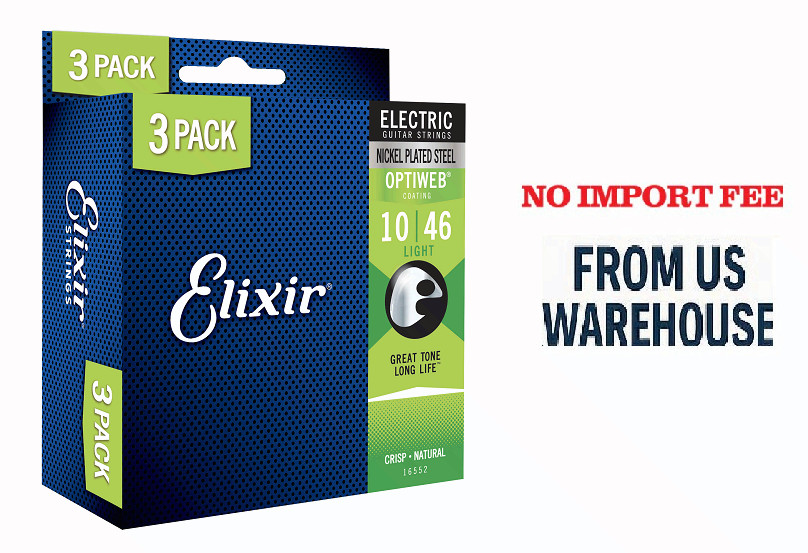 Set of 2 – Elixir 16552 Optiweb Coated Electric Guitar Strings Light 10-46 3-PAC