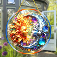 Ethereal suncatcher sun and moon acrylic home decor 8×8 colorful window hanging