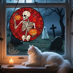 Vibrant Stained Glass Window Hanging – Halloween Decor for Indoor/Outdoor