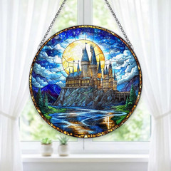 Custom Magical Wizard School Stained Glass Suncatcher Fantasy Window Hanging