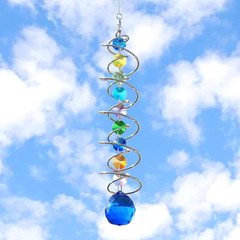 Sun Catchers Gazing Ball Spiral Tail Wind Spinner with Crystal Suncatcher for Ha