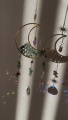 Aventurine Crescent Moon Shaped Sun Catcher with Crystals