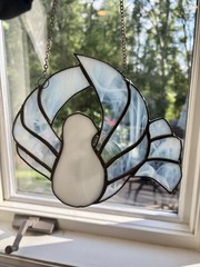 Handmade Suncatcher Stained Glass Metal White Dove with Branch White Green