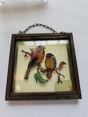 Vintage Painted Glass Art By Austrian Artist Johann Rumpf Wien Birds Robin Lot 2