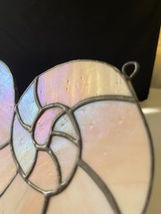 Stained Glass Nautilus Shell Sun Catcher • Iridescent Pink Opalescent Leaded Art