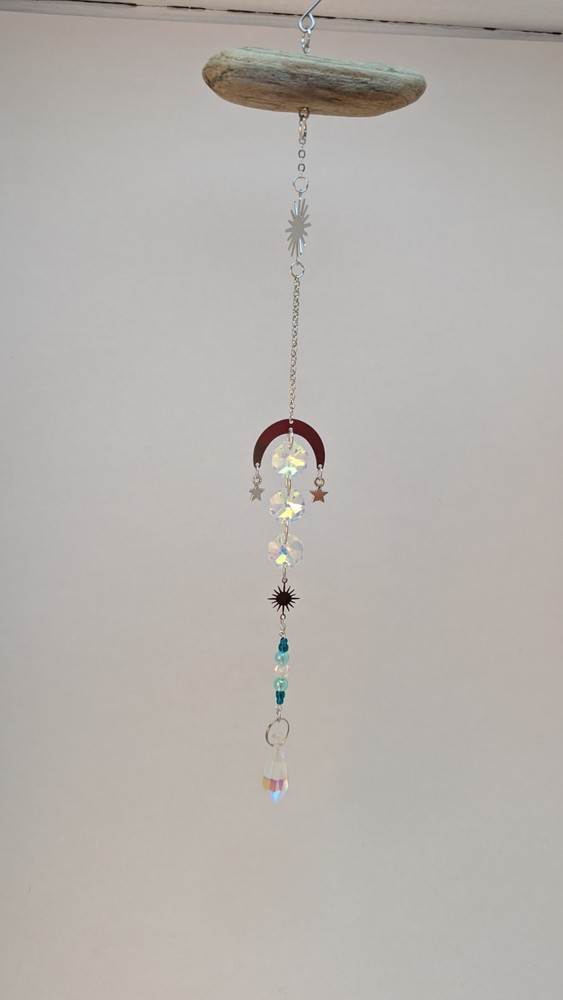 Celestial Driftwood Sun Catcher Moon Stars Crystal Prism on Lake Erie Driftwood