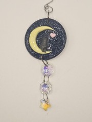 Handmade Clay Suncatcher Moon Cat Heart