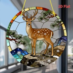 Winter Spotted Deer Pine Mountain Round Acrylic Suncatcher Cabin Window Decor