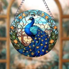 Peacock Suncatcher Double Sided Round Dyed Acrylic Wall Art Decor