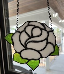 vintage suncatcher stained glass White Rose 6 1/4” Long