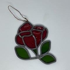 Vintage Stained Glass Rose Flower Suncatcher Acrylic Metal Hand Crafted