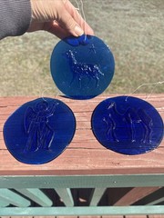 Blenko Style Round Cobalt Blue Ornament Sun Catcher Camel Angel Sheep Set Of 3