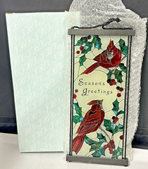 Joan Baker 2000 “Cardinal” Art Panel 10″ × 4.75″ Stained Glass Suncatcher Framed