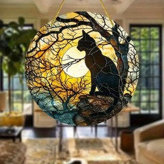 1pc Acrylic Sun Catcher Black Cat Moonlit Tree Hanging Ornament for Cat Lovers