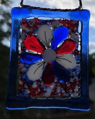 Fused Glass Handmade Rectangular Multicolor Sun Catcher Signed By Artist