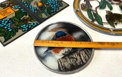 3 Vintage Sun Catchers-Stained Glass: Blue Birds, Song Birds
