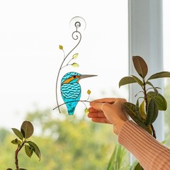 Stained Glass Kingfisher Suncatcher – Handmade Bird Decor Gift for Her/Him