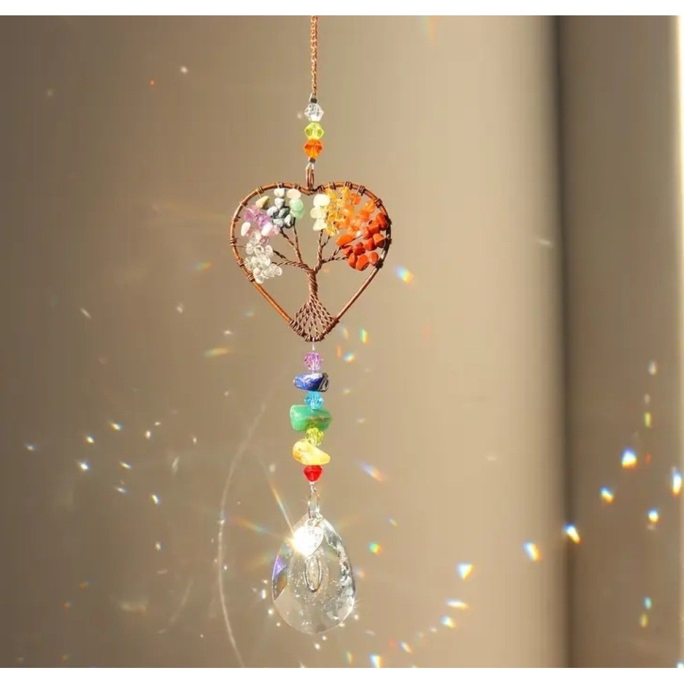 Chakra Tree of Life Suncatcher Crystal Hanging Ornament Rainbow Maker Window