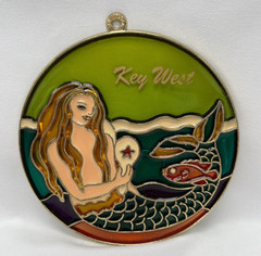 Key West Souvenir Mermaid with Fish Window Suncatcher 4 inch Round Acrylic