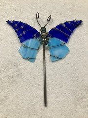 VTG Colored Glass Butterfly Window Decor/Sun Catcher 9×5” Potted Plant Garden