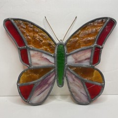 Stained Glass Butterfly Suncatcher Red Pink Orange Green