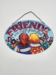 Joan Baker Chained Glass Suncatcher “Friends Are a Gift From God” Original Box