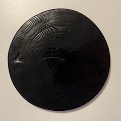 Vintage BLENKO Black Amethyst Glass Suncatcher RECLINING CAT 3.75″ Round RARE