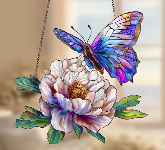 SUNCATCHER-Butterfly and Floral – 9″x9″ Dual-Sided Acrylic Window Decor