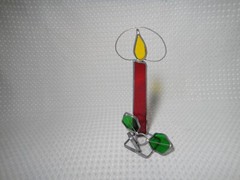 Stained Glass Christmas Candle Holly Leaves 8” Tabletop Window Decor