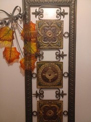VTG Metal Wall Deco Scroll Grill, With Glass Maple Leaf Suncatcher Very Unique.
