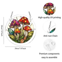 Simple Multi Size Spotted Mushroom Green Foliage Acrylic Puzzle Suncatcher Decor