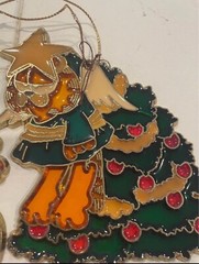 Vintage GARFIELD Suncatcher Ornaments SANTA w/Bag & ANGEL on Christmas Tree 1978