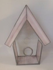 Rare Stained Glass Decorative 10″ Birdhouse Pink Glass ~ Damaged ~ Read Descrip.