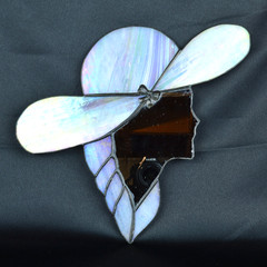 Vtg Stained Glass Mirror Wall Art Lady Woman In Sun Hat SunCatcher Iridescent