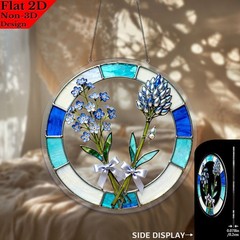 2D Flat Blue Flower Bouquet Suncatcher, Stained Glass Effect Acrylic Ornament