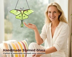Green Luna Moth Stained Glass Window Hanging Handmade Real Glass Suncatcher