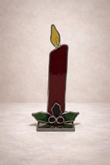 Vintage Stained Glass Christmas Candle Holly 8.25” Sun Catcher Free Standing