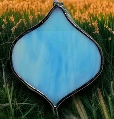 White Cresent Moon & Red Sun Handmade Real Stained Glass Celestial Suncatcher