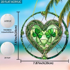 Colorful Acrylic Suncatcher Celtic Heart Two Shamrocks St. Patrick’s Day Decor