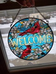 Amia Cardinal Bird Sun Catcher Stained Glass Window Suncatcher Window Hanging