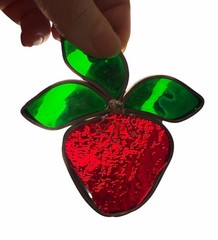 Vintage Stained Glass SunCatcher Window Lead Metal Strawberry Fruit Red 4.5”
