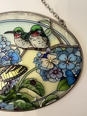 Amia Denver Co Hand Painted Monarch Butterfly Birds Flowers Suncatcher 7”x5”