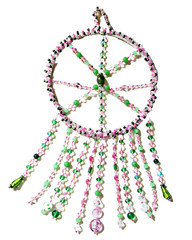 Araina Sparkles Pink & Green Glass Bead Suncatcher Mandala 8″ Wide 16″ Long